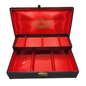 Vintage Jewelry Box Celestial Stars Red Satin AS IS No Key